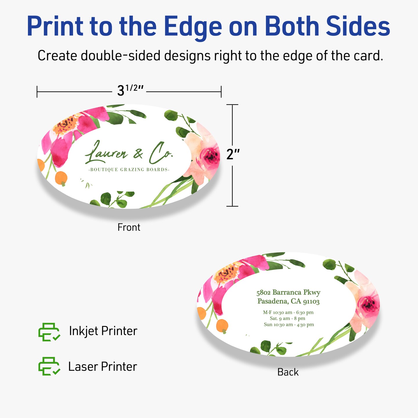 Avery Printable Oval Business Cards, Sure Feed Technology, 2" x 3-1/2", Matte White Cardstock, Print-to-The-Edge, Laser/Inkjet Printable, 80 Total
