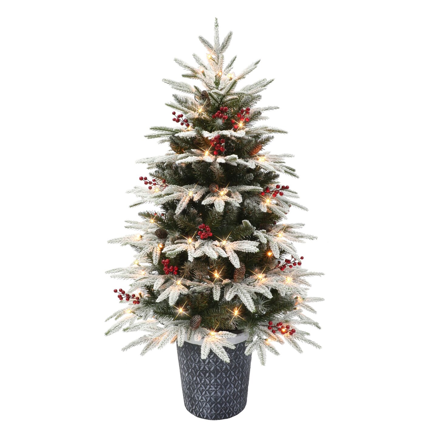 CC Christmas Decor Pre-lit Potted Flock Halifax Fir Artificial Christmas Tree - 4.5&#x2019; - Clear Lights