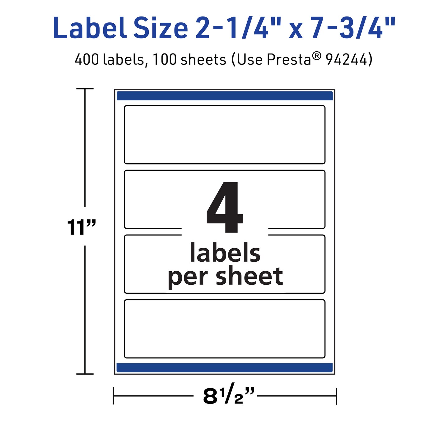 Avery TrueBlock Matte White Paper Labels, 2-1/4" x 7-3/4" Rectangle