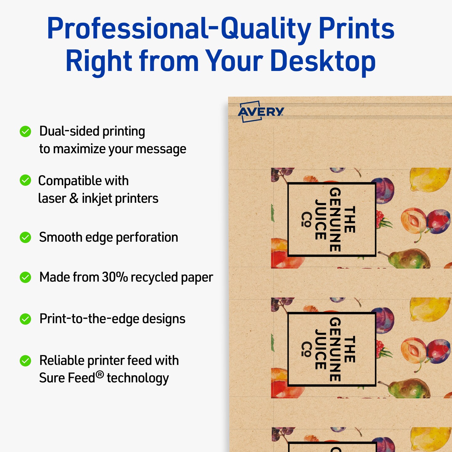 Avery Printable Rectangle Price Tags, Sure Feed Technology, 1-1/2" x 3", Matte Kraft Brown Cardstock, Print-to-The-Edge, Laser/Inkjet Printable, 100 Total
