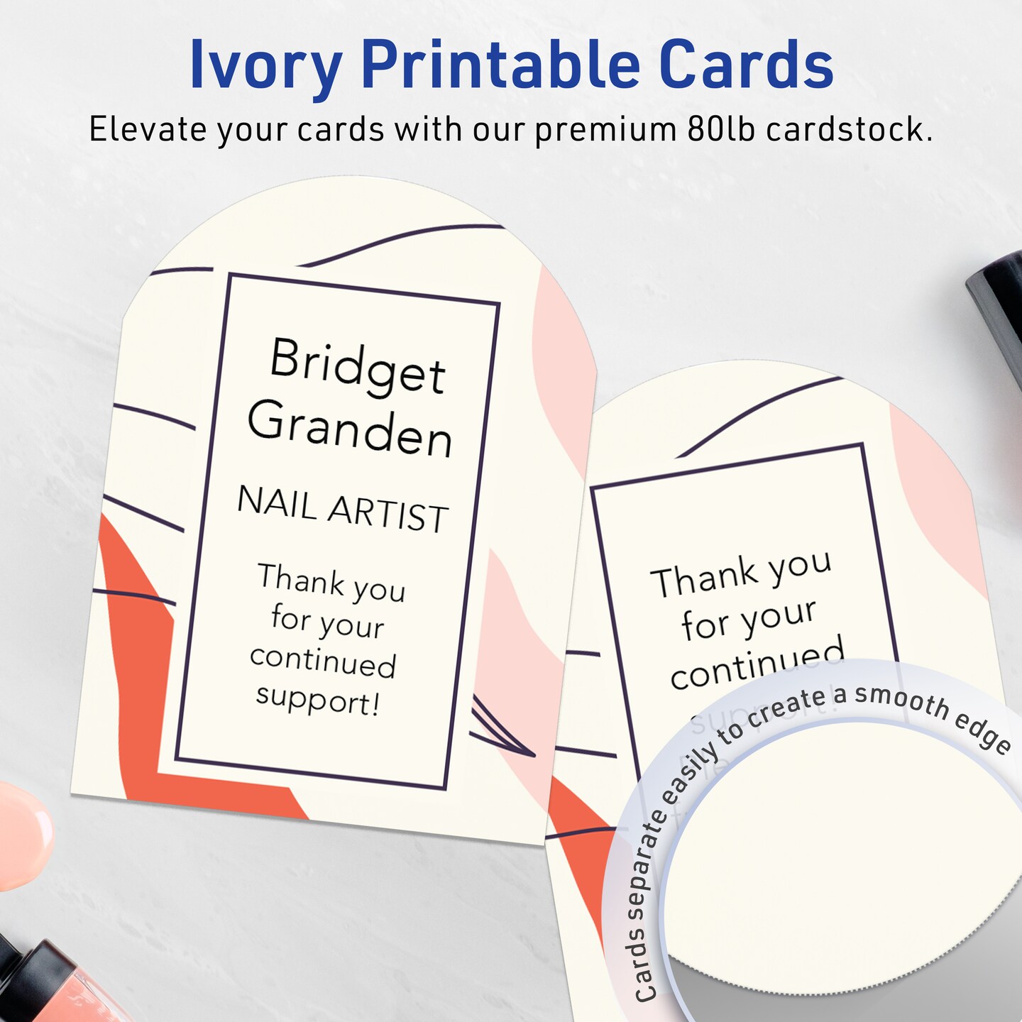 Avery Printable Arched Flat Cards, Sure Feed Technology, 4-3/4&#x22; x 3-1/2&#x22;, Matte Ivory Cardstock, Print-to-The-Edge, Laser/Inkjet Printable, 40 Total