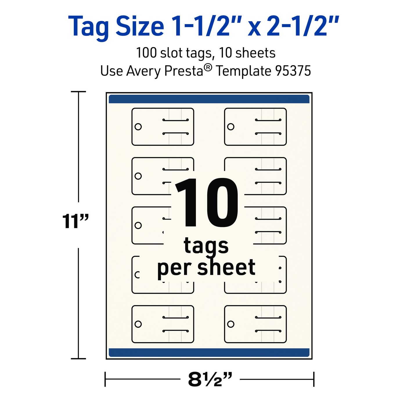 Avery Printable Rounded Rectangle Slot Tags, Sure Feed Technology, 1-1/2" x 2-1/2", Matte Ivory Cardstock, Print-to-The-Edge, Laser/Inkjet Printable, 100 Total
