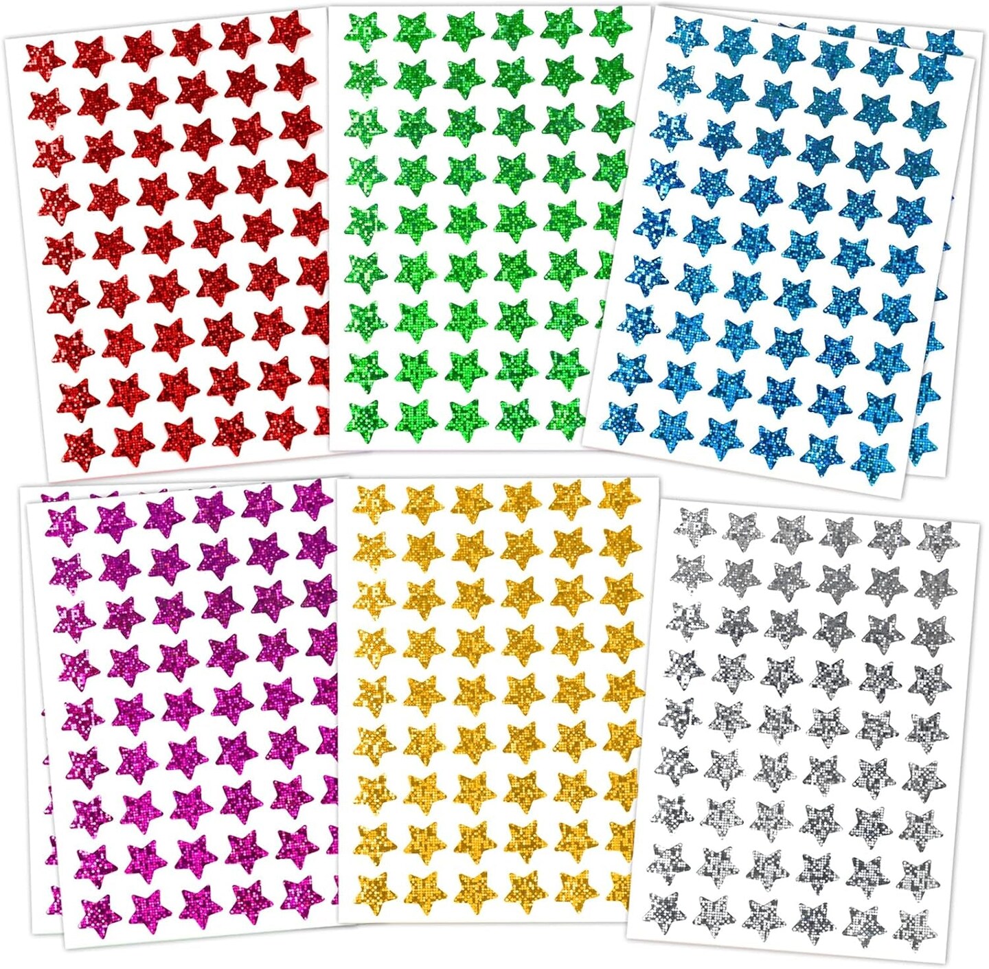 1620 Pack, 6 Colors, Holographic Small Star Stickers for Kids Reward, Behavior Chart, School Classroom Student Teacher Supplies, 0.6&#x22; Diameter