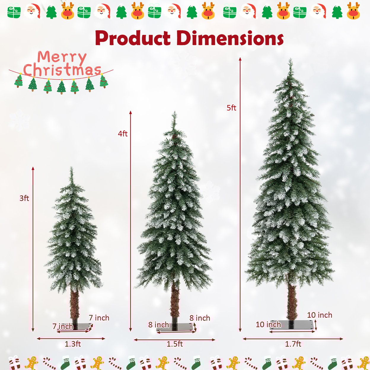 Pre-Lit Artificial Christmas Tree Set Of 3 W/ 3/4/5 Ft Faux Trees Slim Pencil Christmas Trees W/ Led Lights