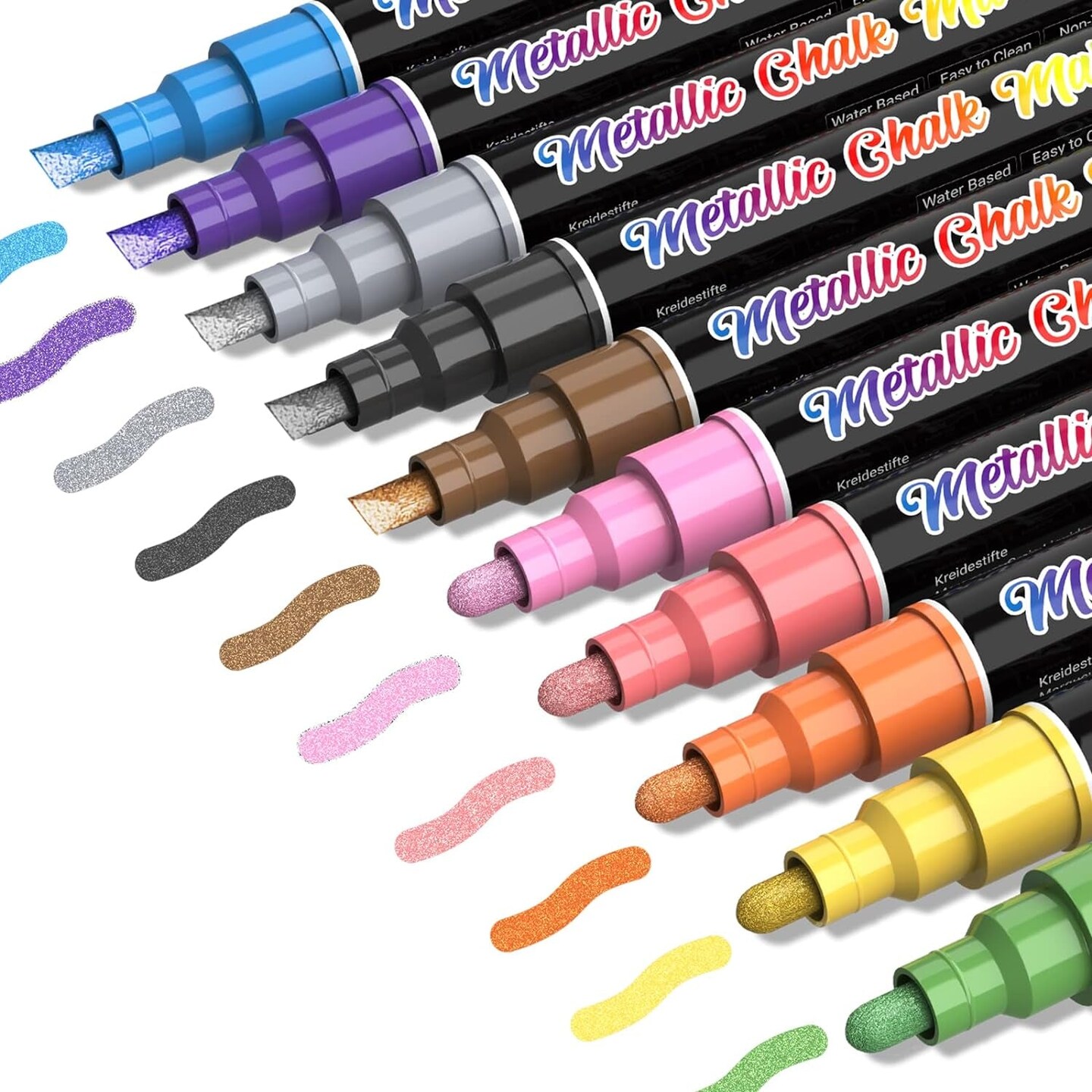 Liquid Chalk Markers Pens - 10 Metallic Colors Washable &#x26; Wet Erase Chalk Pens for Blackboard, Chalkboard Signs, Glass Window, Graduation Celebration School Kids Art - Erasable Window Markers for Cars