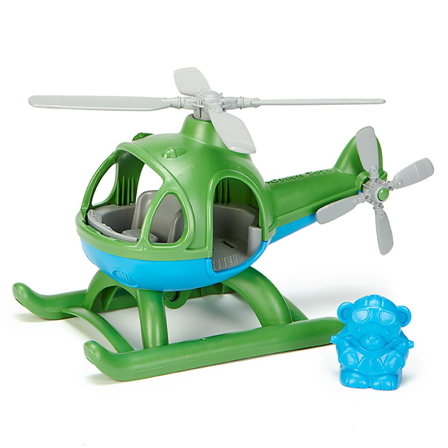 Green Toys: Helicopter Green - Blue Bear Pilot Character - Play Vehicle, Recycled Plastic, Play Toy, Improve Fine Motor Skills, Kids-Toddlers Ages 2+