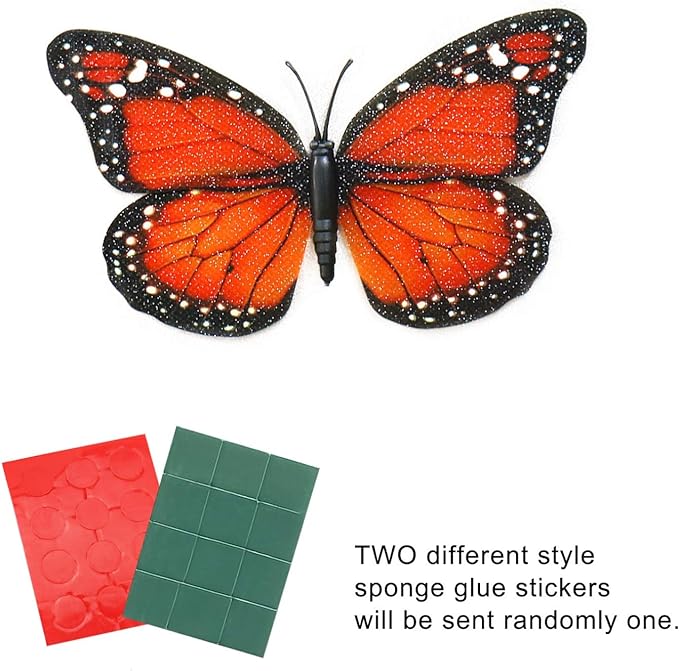 4.72&#x27;&#x27; Orange Premium Artificial Monarch Butterfly to Decorate for Craft, Home, Wall, Wedding, Party (12 Pcs)