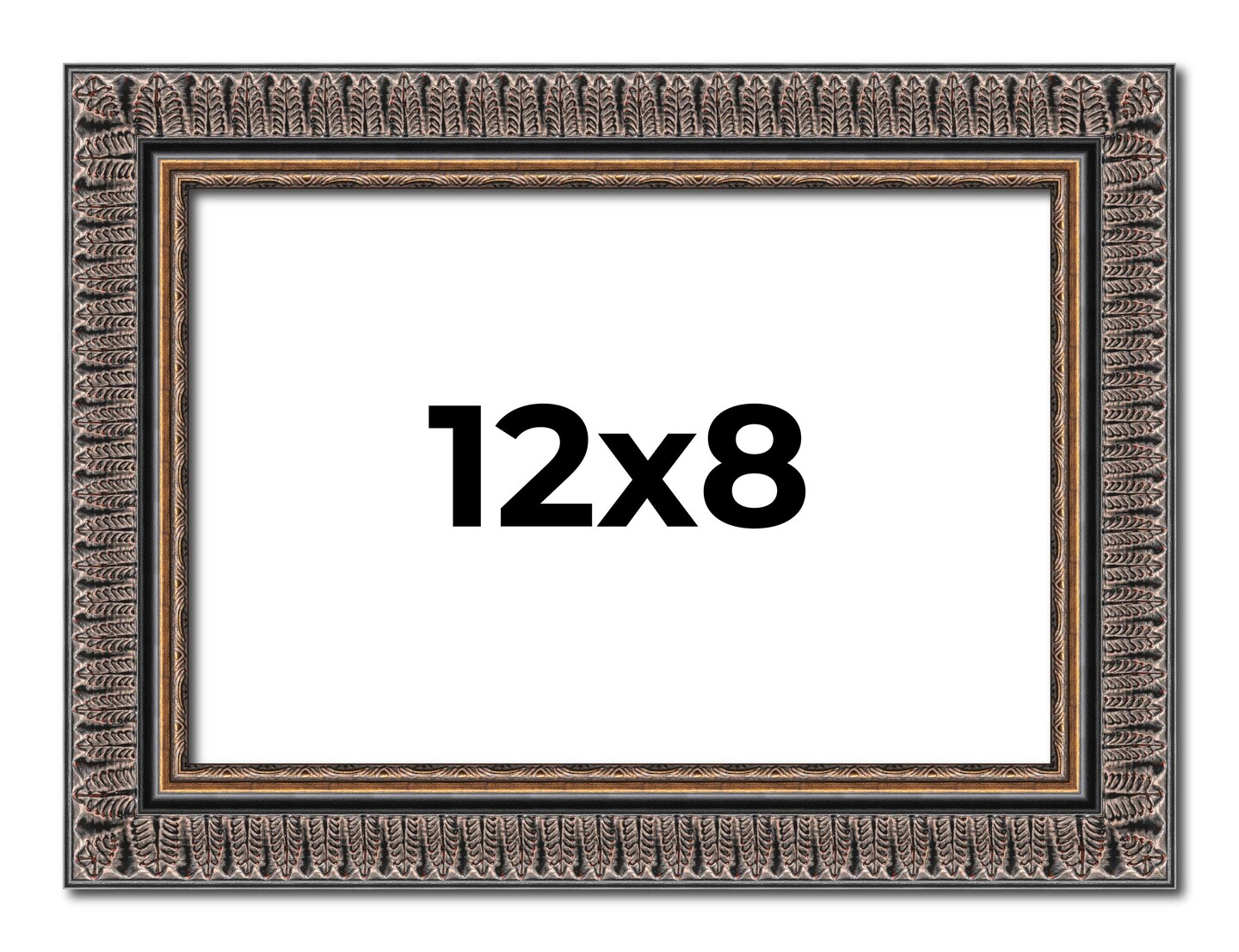 8x12 Ornate Picture Frame with UV-Resistant Acrylic &#x26; Acid Free Backing, Available in 5 Finishes - Black, Brown, Gold, Silver, White