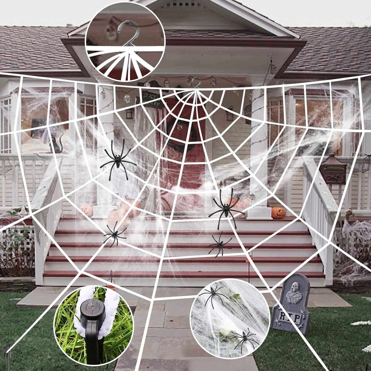 Spider Webs Halloween Decorations - Light up Spider Web Halloween Decorations Outdoor 32X16.5Ft- 450 LED Giant Spider Web &#x26; 50G Stretch Cobweb,Halloween Spiderwebs with Remote Control