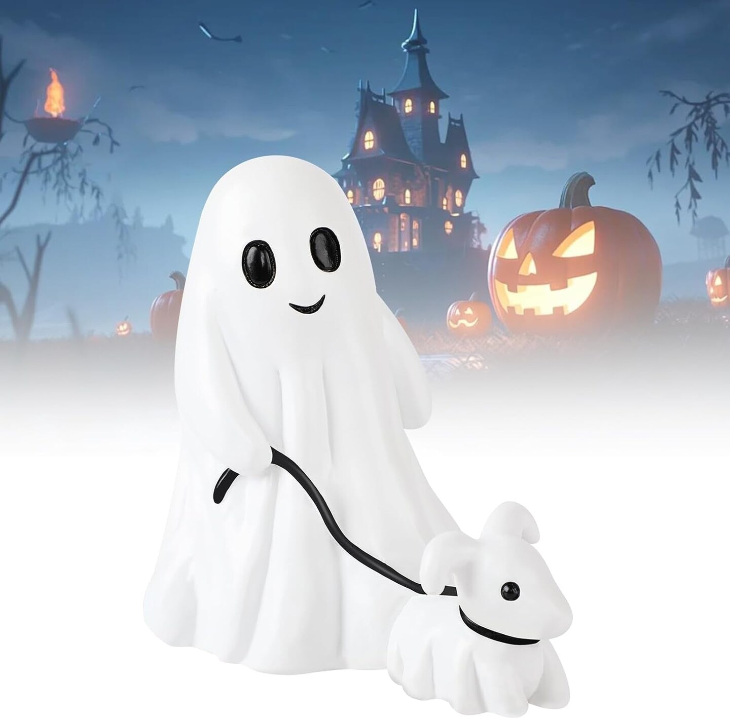 Halloween Ghost Walking Dog Statue, Cutest Ghost Walking Dog, Spooky Ghost Dog Halloween Figurine for Indoor Halloween Decor (Boy 6&#x22;)