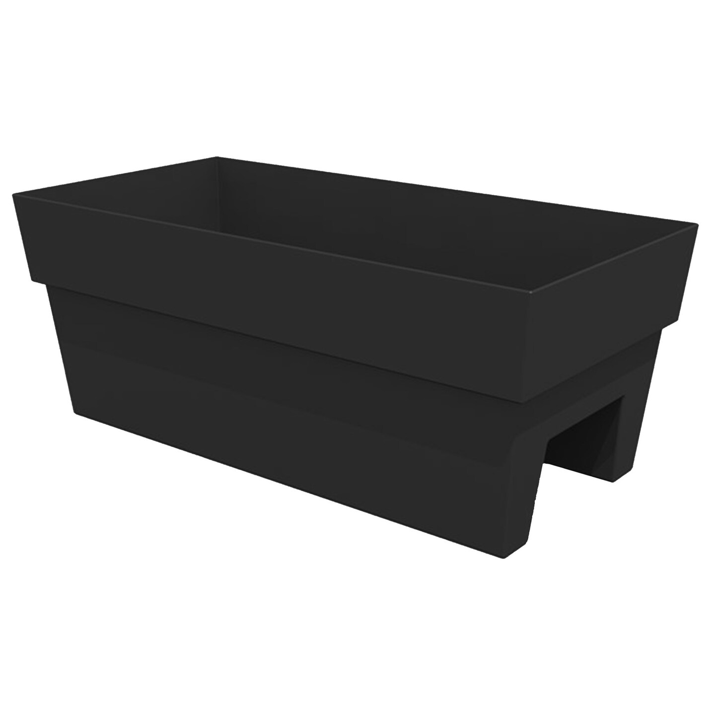 Bloem Finley Deck Rail Rectangle Planter: 24&#x22; - Black - Matte Finish, Fits Rail Sizes 3&#x22;-6&#x22;, 100% Recycled Plastic Box, For Indoor and Outdoor Use, Gardening, 7.5 Gallon Capacity