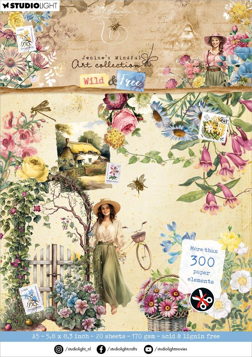 Jenine&#x27;s Mindful Art Wild &#x26; Free Paper Pad 5.83&#x22;X8.25&#x22;-Nr. 181, Die-Cut Elements