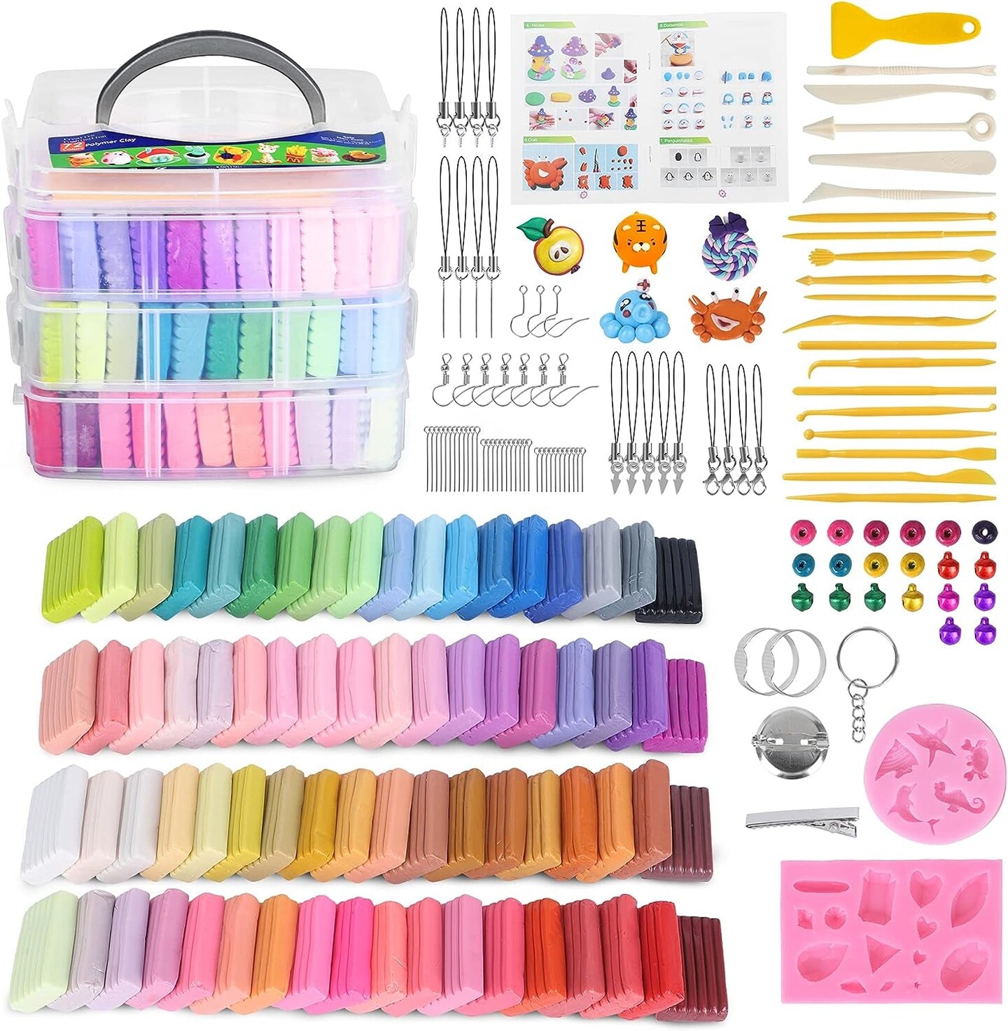 Polymer Clay 50 Colors, Modeling Clay for Kids DIY Starter Kits, Oven Baked Model Clay, Non-Sticky Molding Clay with Sculpting Tools, Gift for Children and Artists (50 Colors A)