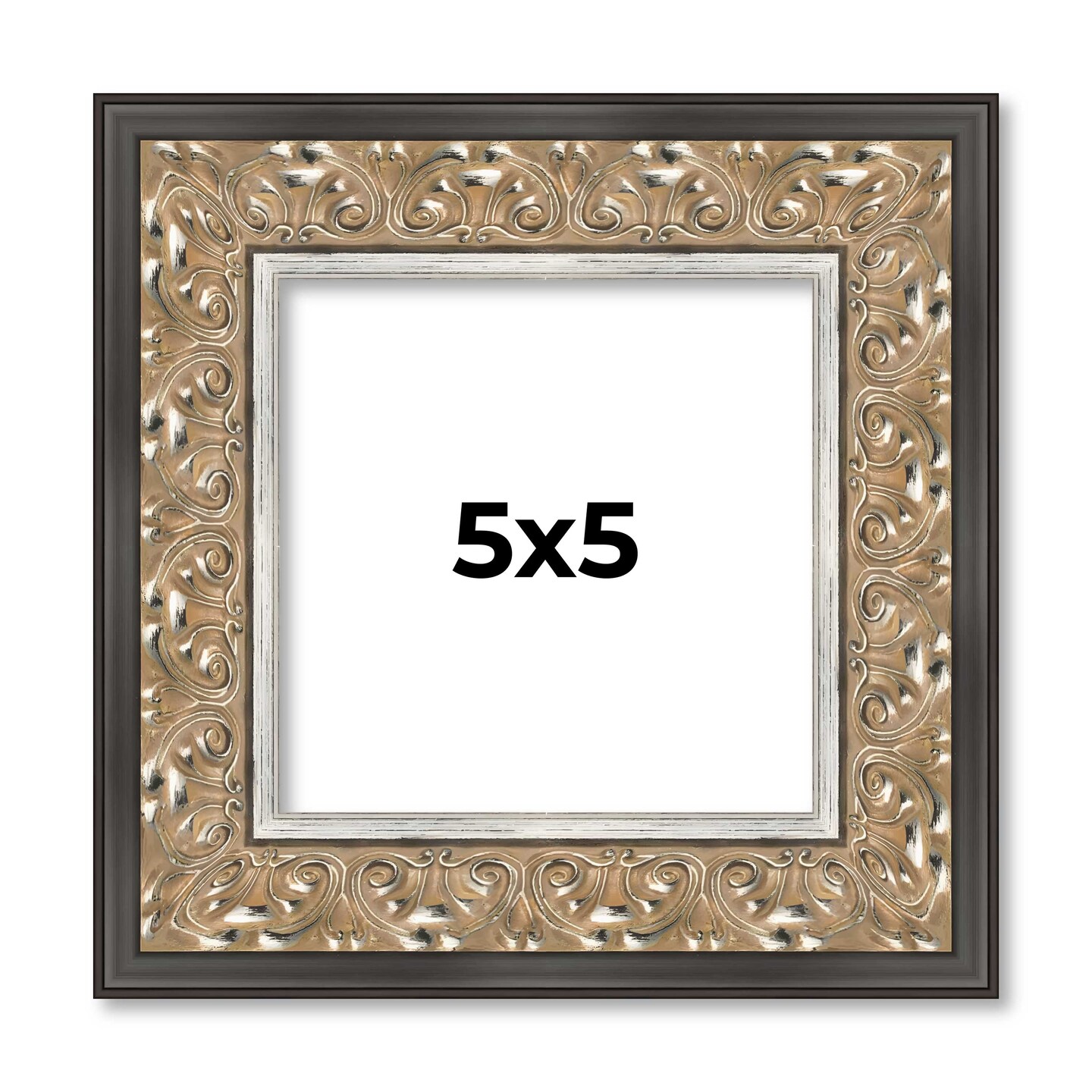 Square Ornate Silver Picture Frame - UV Acrylic, Foam Board Backing, Hanging Hardware