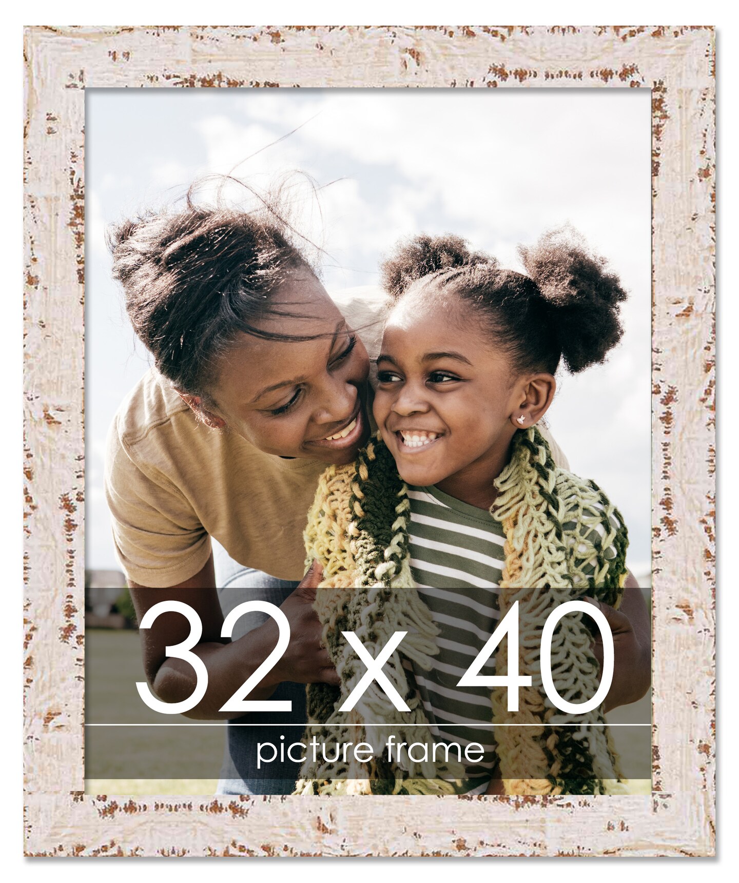 Photo Size Shabby Chic White Picture Frame - UV Acrylic, Foam Board Backing, Hanging Hardware