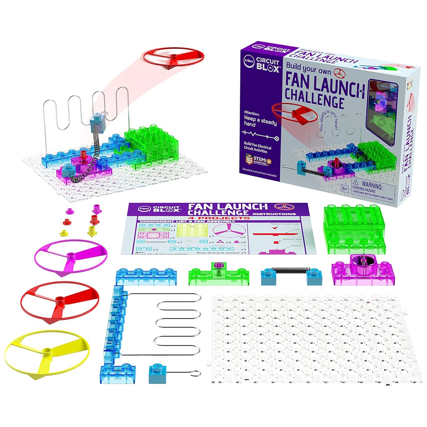 E-Blox: Circuit Blox: BYO Fan Launch Challenge - Wire Maze, Build Your Own, Brick Kit, Fun Electrical Circuit Activities, Block DIY STEM, Kids Ages 5+