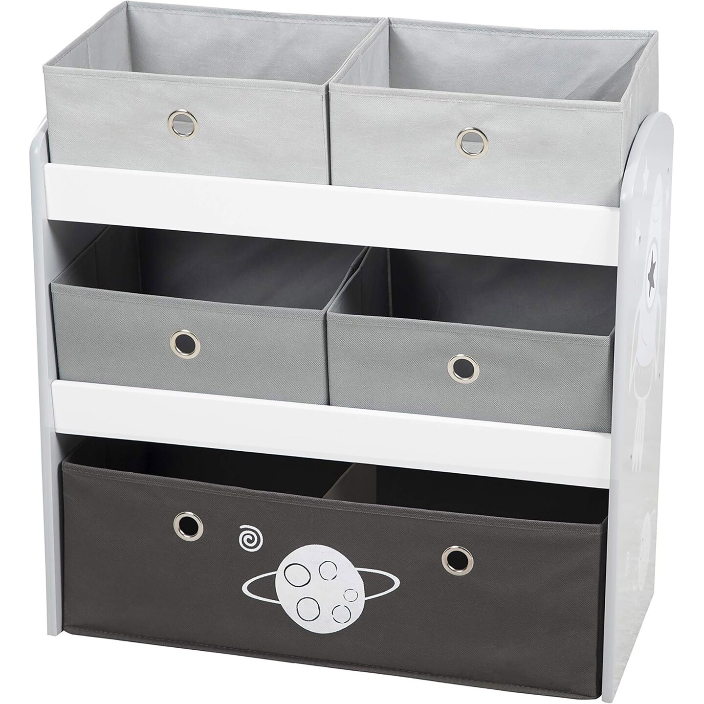 Roba Play Shelf - Grey Space - Children&#x27;s Multi-Bin Toy Organizer, Shelf Storage Cabinet With 5 Fabric Boxes, Boys &#x26; Girls
