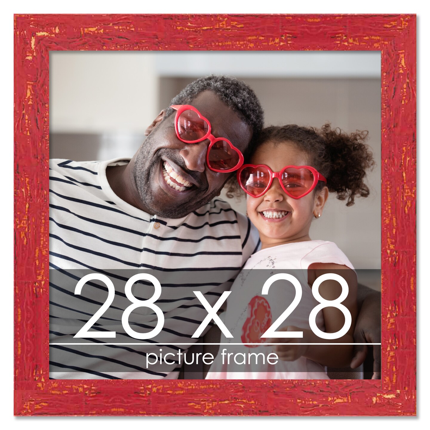 Square Shabby Chic Red Picture Frame - UV Acrylic, Foam Board Backing, Hanging Hardware