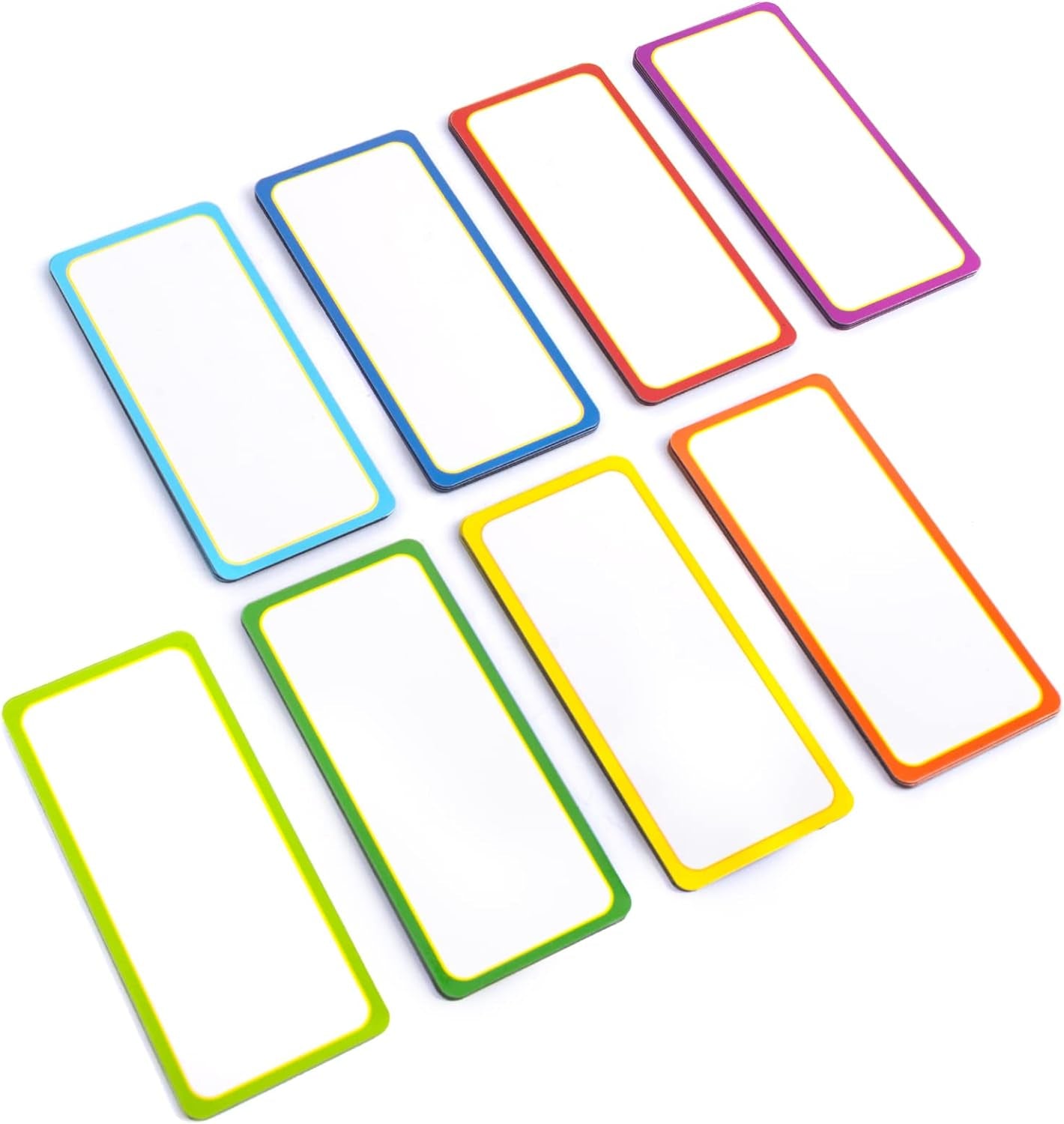 Availey 32 Pieces (4 X 1.8&#x22;) - Colored Border Magnetic Dry Erase Labels - Reusable Strips for Classroom Home Office Garage Refrigerator - Blank Writable Erasable Cards Name Tags Students Locker Shelf