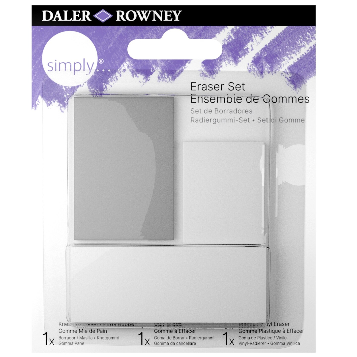 Daler-Rowney Simply Eraser Set 3/Pkg-Kneaded, Gum, and Plastic/Vinyl