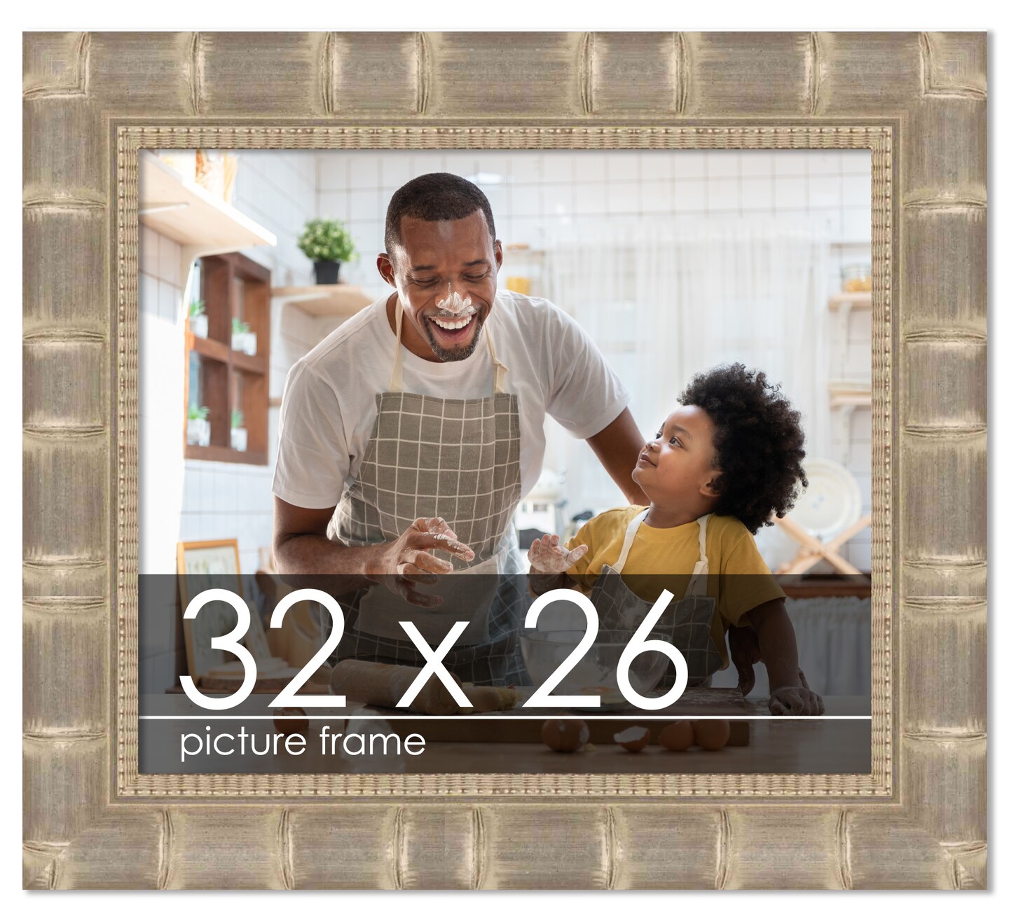 32x26 Silver Wide Bamboo Picture Frame - UV Acrylic, Foam Board Backing, Hanging Hardware
