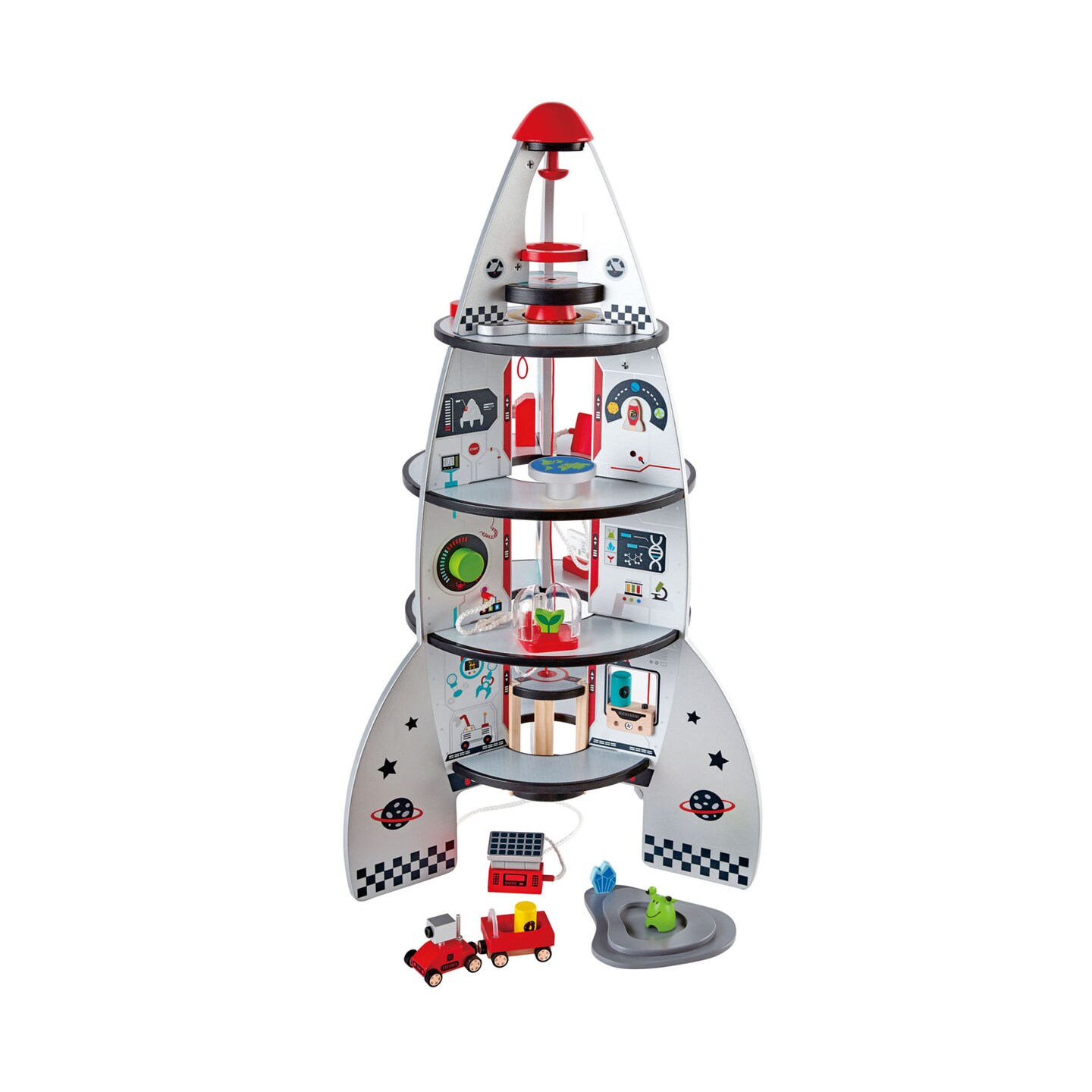 Hape Four-Stage Rocket Ship Playset W/ Space Themed Accessories, Toddlers &#x26; Kits