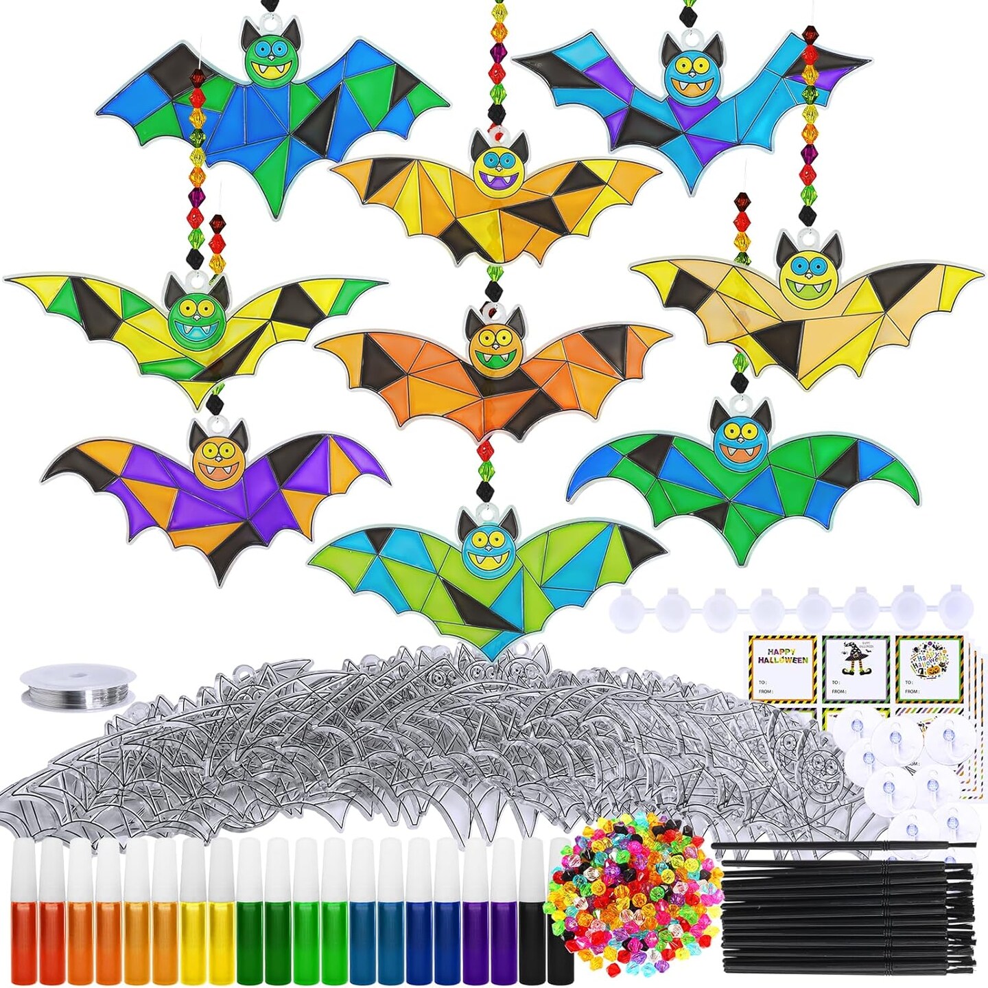 Bat Suncatchers Ornaments Decorations DIY Window Paint Art Suncatchers Bat Suncatchers Painting Kits for Kids Halloween Classroom Activities Art Projects