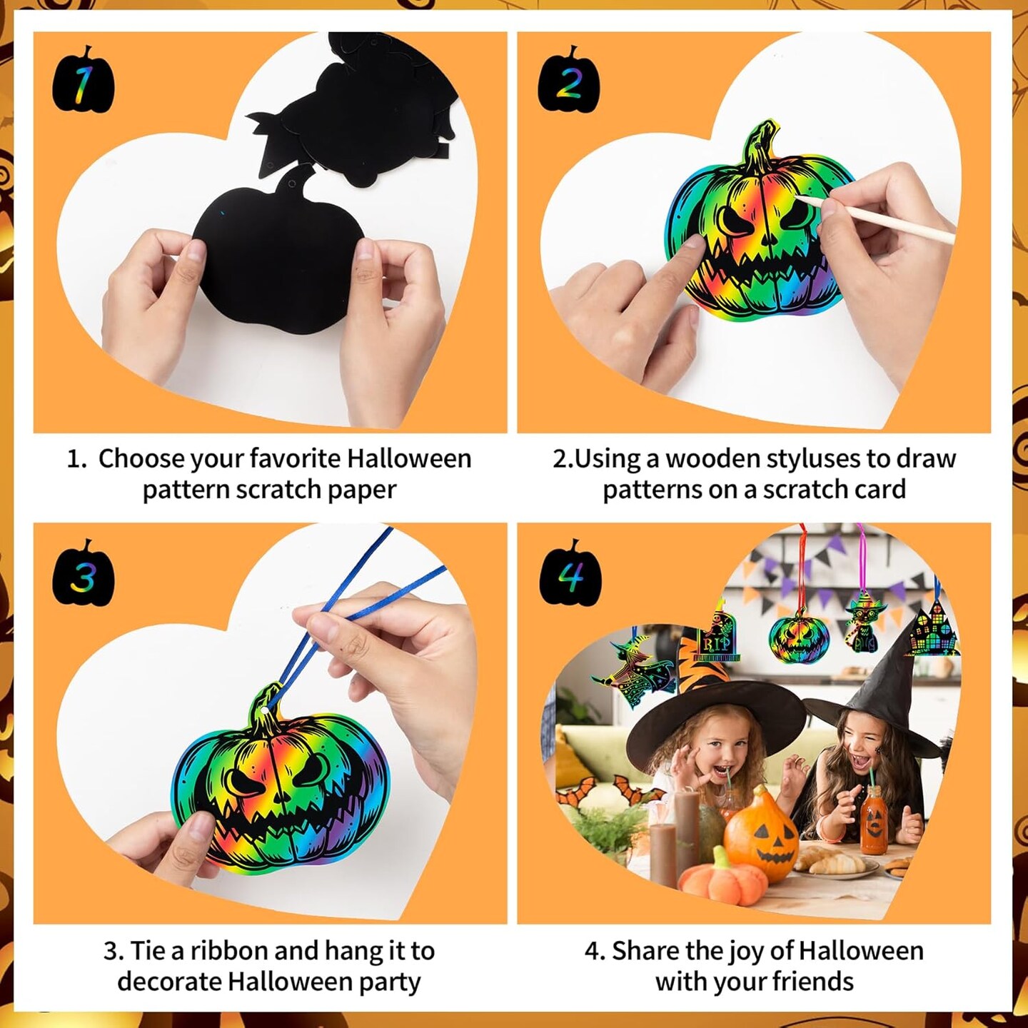 48 Pieces Halloween Scratch Art for Kids