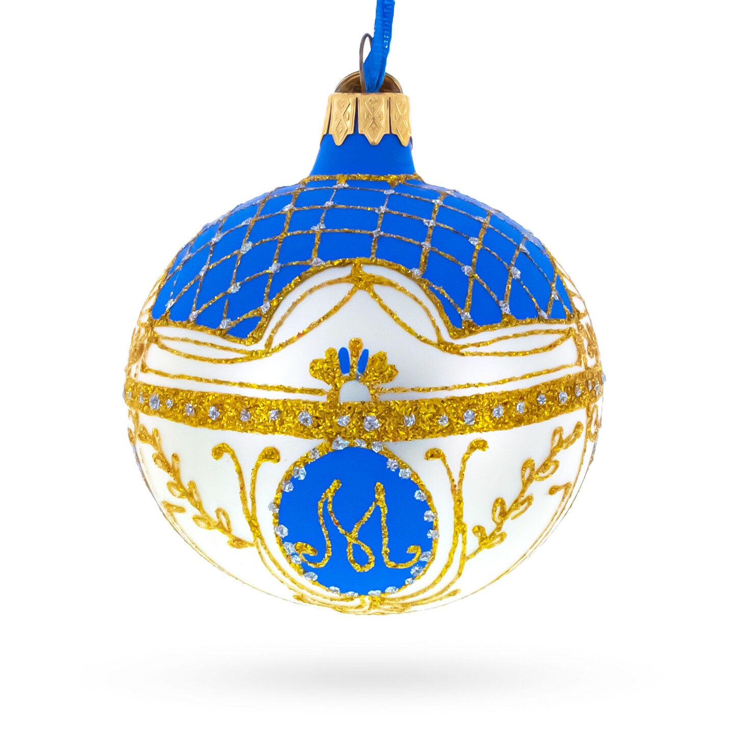 1903 Exquisite Royal Danish White Egg Glass Ball Christmas Ornament 3.25 Inches