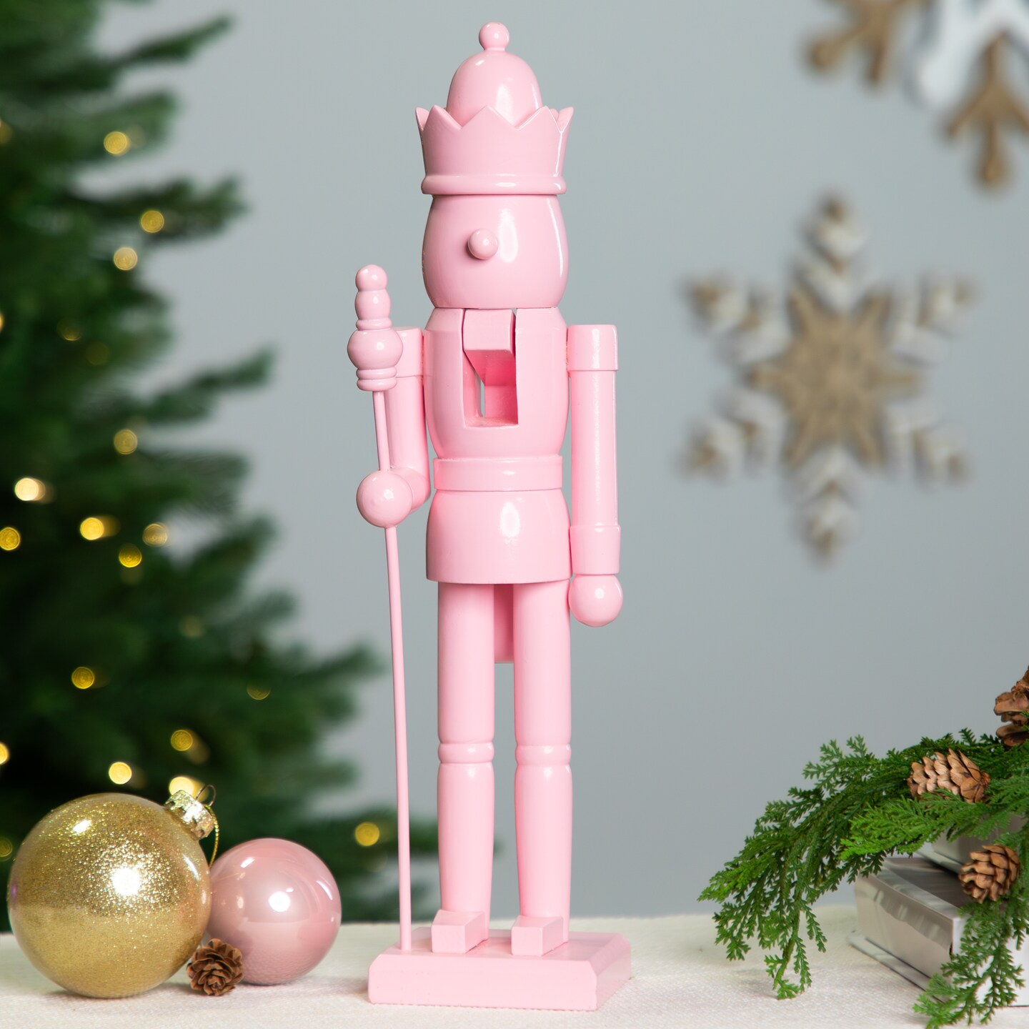 Northlight Nutcracker King with Scepter and Crown Standing Christmas Figure - 15&#x22; - Pink
