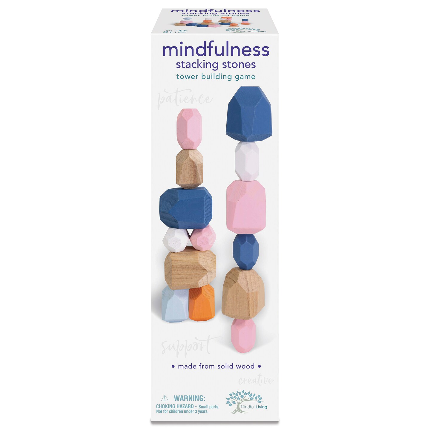 Ambassador Games: Mindful Living - Stacking Stones Tower Building Game - 38 Varying Shapes Wood Stones, 45 Challenge Cards, Create Structures, Kids 3+