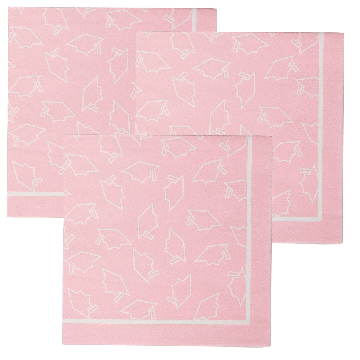 5" Bulk 50 Ct Pink Graduation Disposable Paper Beverage Napkins