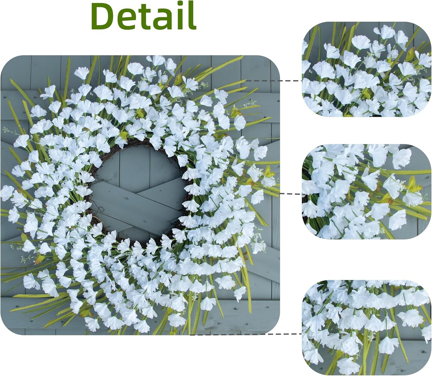 White Summer Wreath 24 Inch Artificial Summer Wreaths for Front Door Summer Floral Wreath with White Flowers Berries for Wall Porch Farmhouse Summertime Holidays