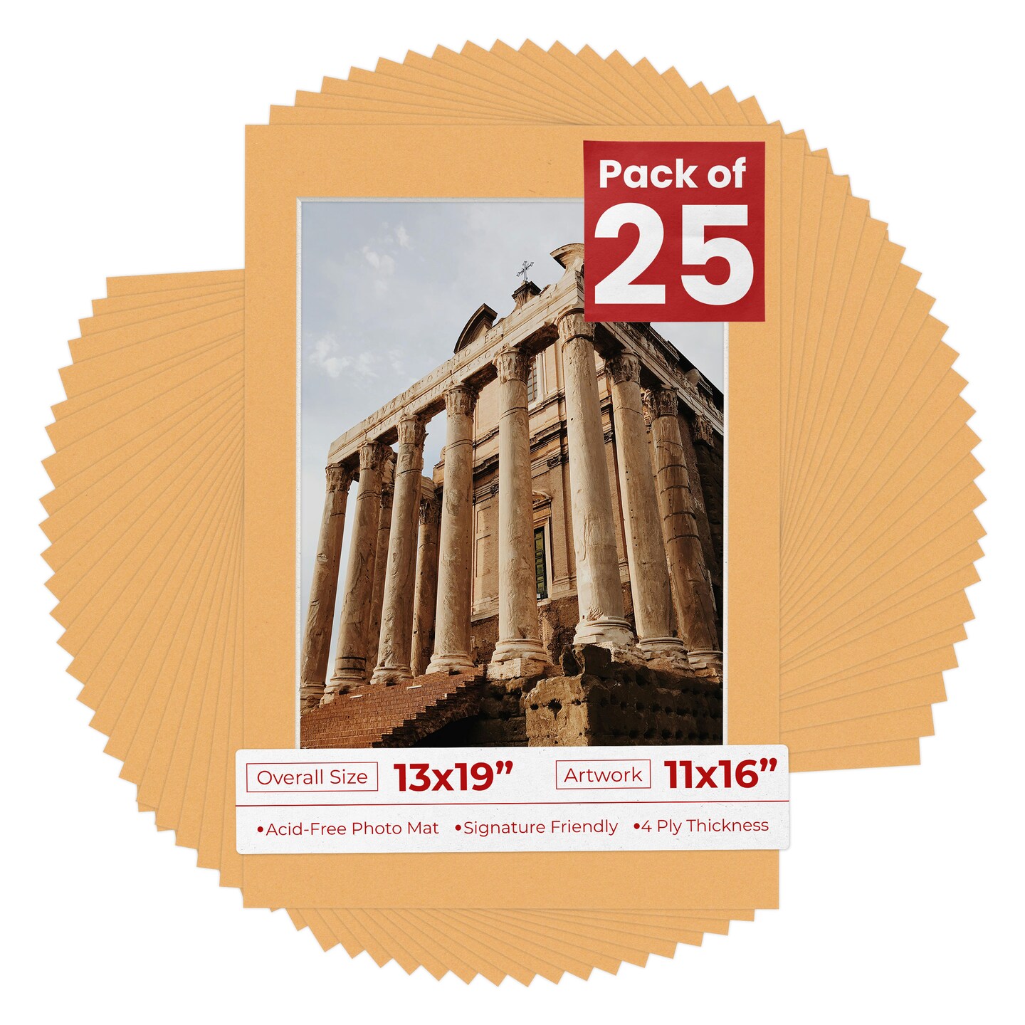 Topaz Orange Mat Board for 13x19 Frames - Fits 11x16 Photos, Color