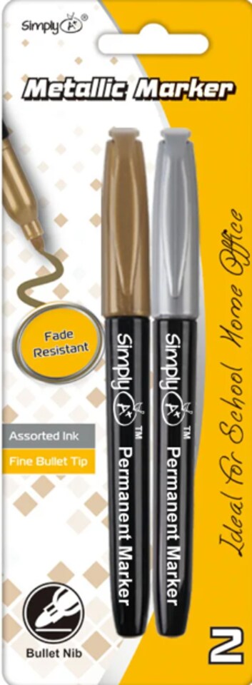 Silver & Gold Metallic Permanent Markers 2 Pack – Fine Bullet Tip, Fade Resistant Ink for Crafts, Posters, Cards & School Projects