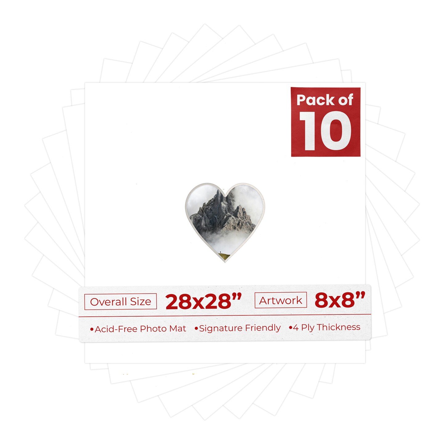 Textured White Mat Board for 28x28 Frames - Heart Opening for 8x8 ...