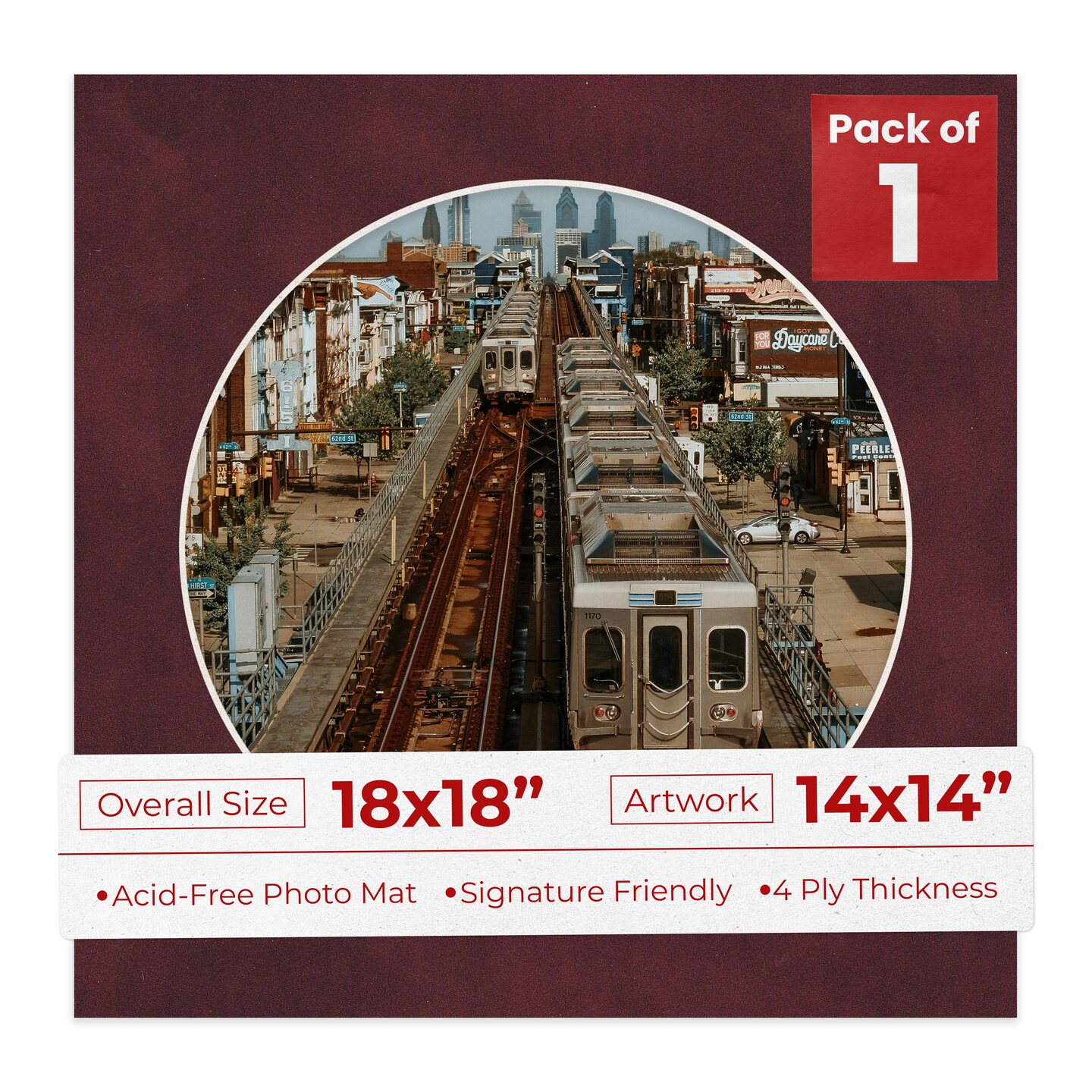 Dark Red Suede Mat Board for 18x18 Frames - Circle Opening for 14x14 Photos