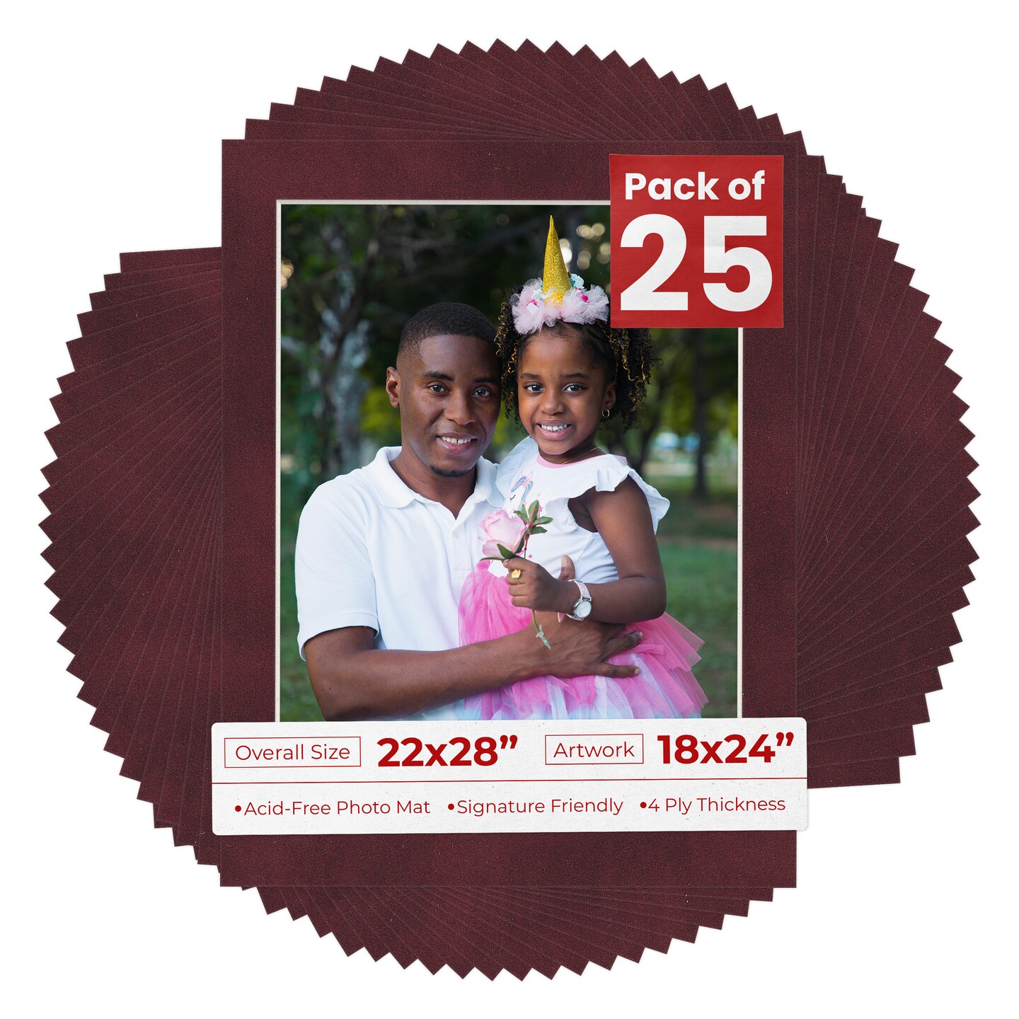 Dark Red Suede Mat Board for 22x28 Frames - Fits 18x24 Photos