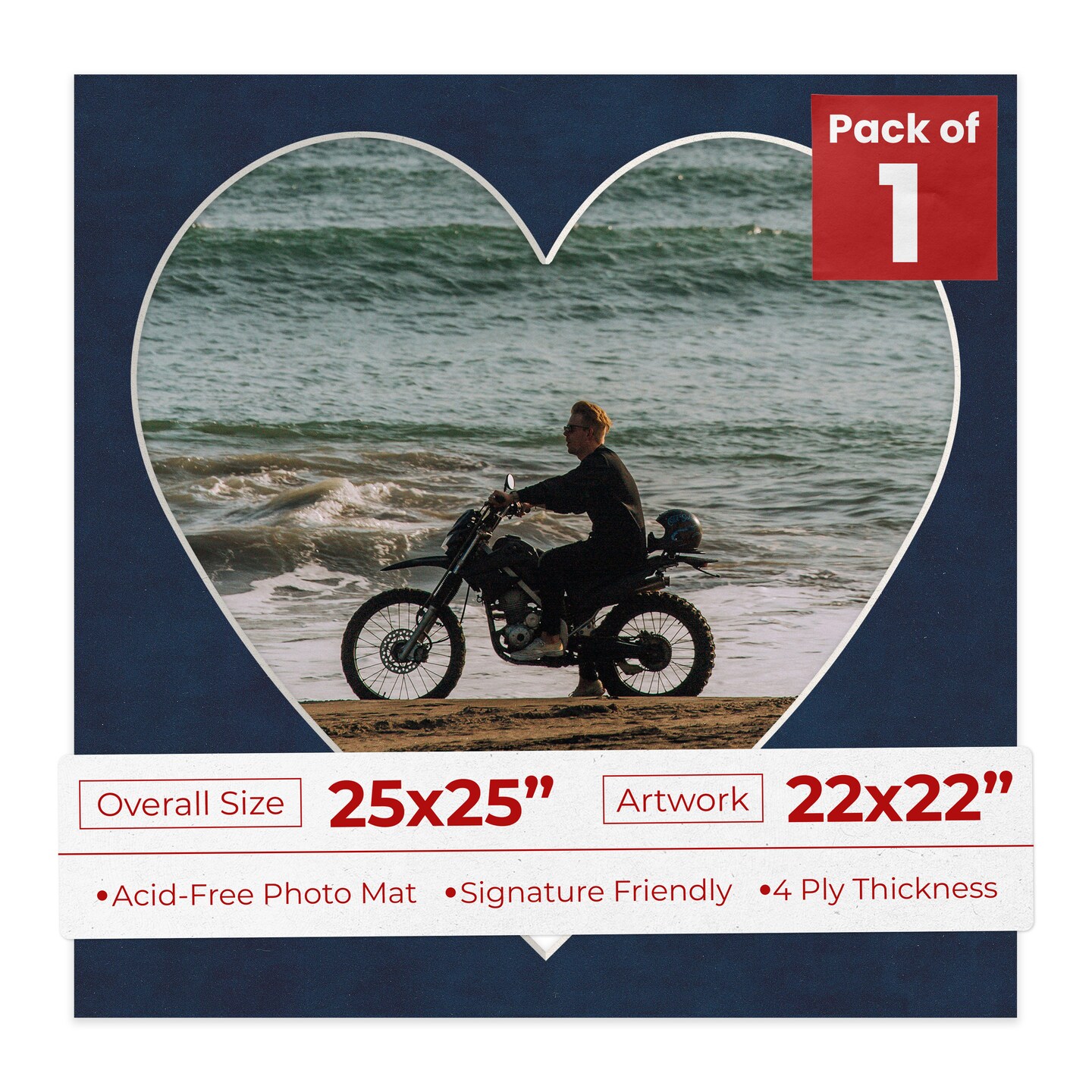 Navy Suede Mat Board for 25x25 Frames - Heart Opening for 22x22 Photos