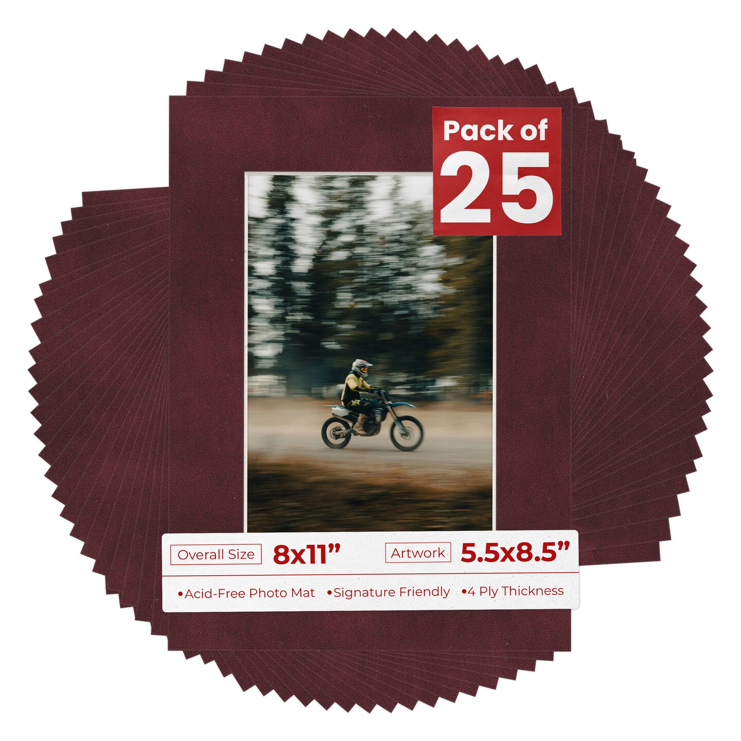 Dark Red Suede Mat Board for 8x11 Frames - Fits 5.5x8.5 Photos