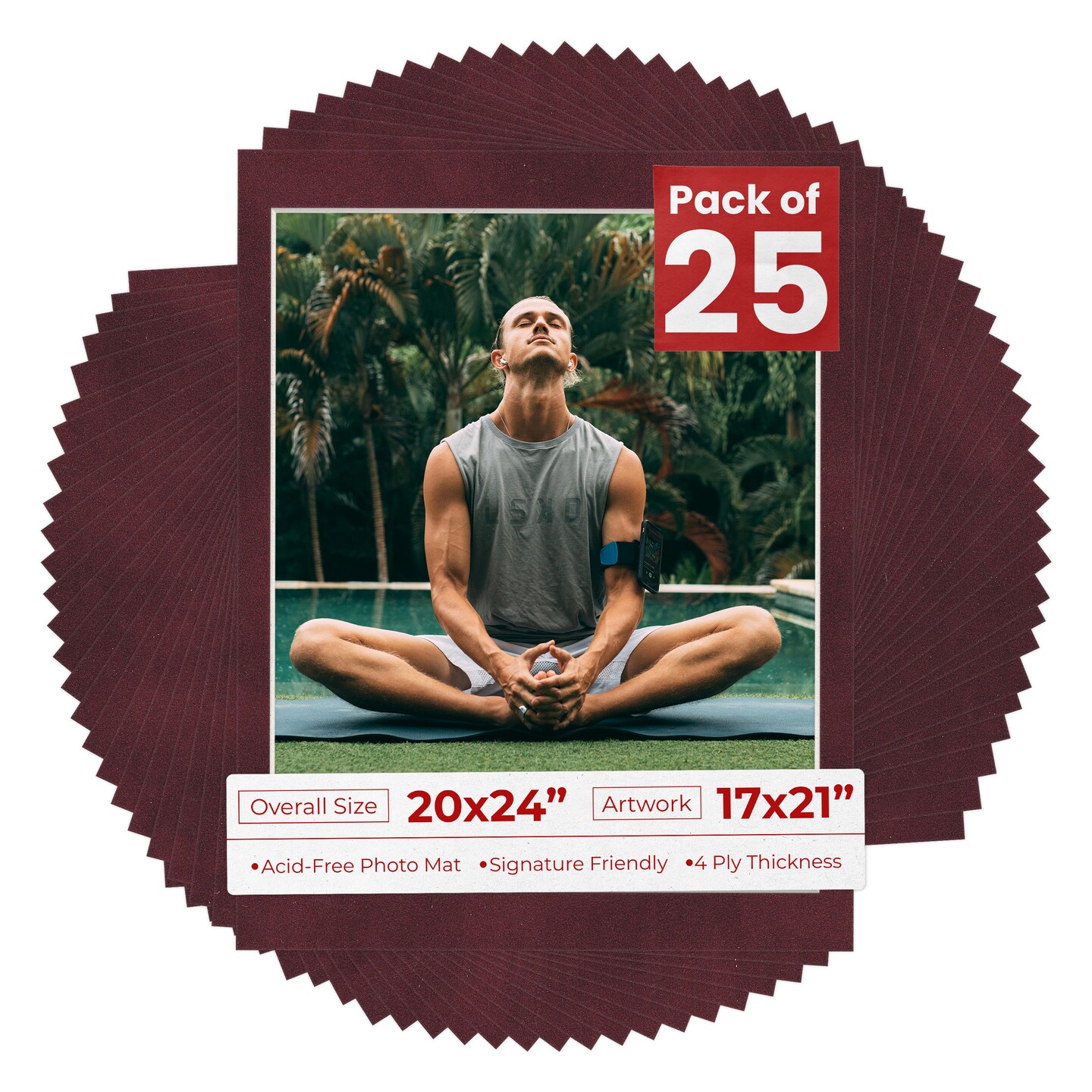 Dark Red Suede Mat Board for 20x24 Frames - Fits 17x21 Photos