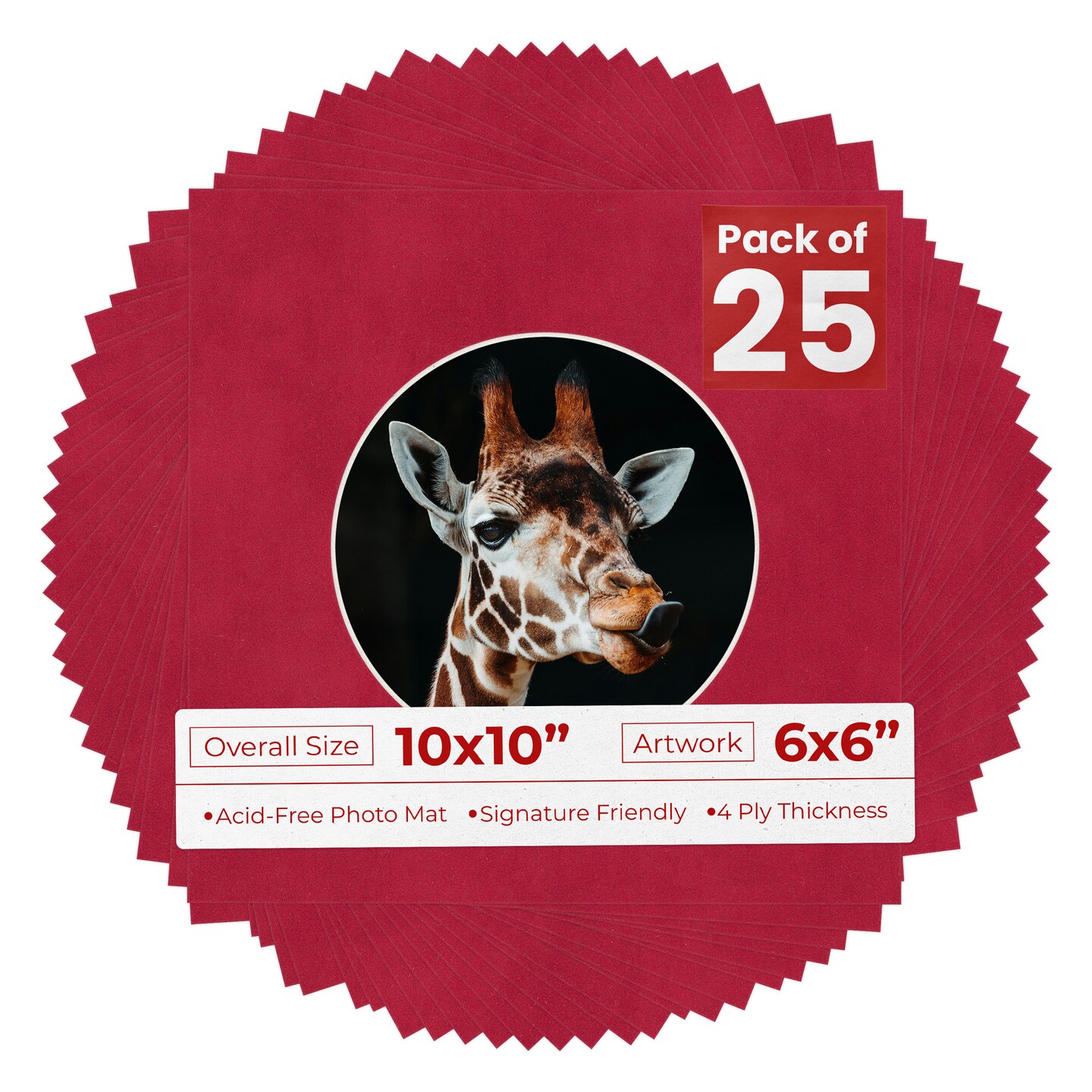 Red Suede Mat Board for 10x10 Frames - Circle Opening for 6x6 Photos