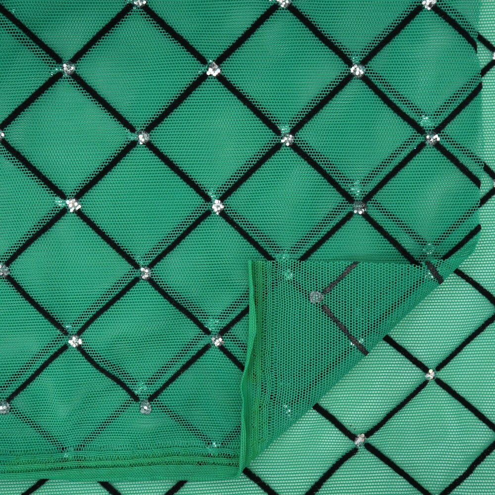 1 Yard Diamonds Flocked Stretch Mesh 4 Way Stretch Performance Costume Fabric 54 Inch Width