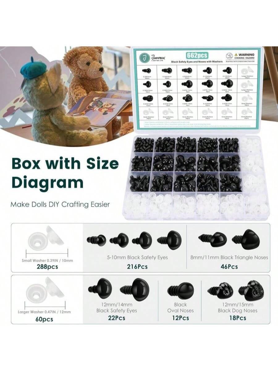 662Pcs Safety Eyes and Noses for Amigurumi, Junreox Premium 5-14mm Safety Eyes for Crochet