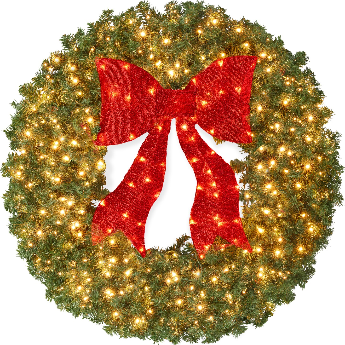 Best Choice Products Artificial Pre-Lit Fir Christmas Wreath D&#xE9;cor w/ Red Bow, LED Lights, Tips, Plug-In