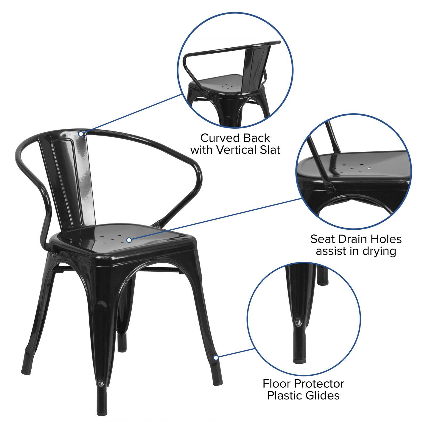 Emma and Oliver Commercial Grade Colorful Metal Indoor-Outdoor Chair with Arms