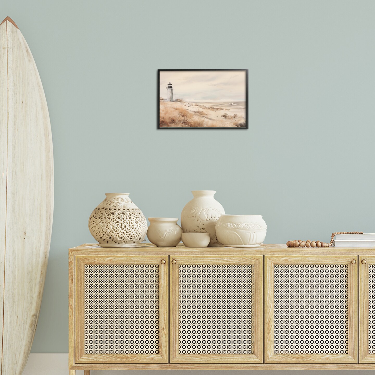 Stupell Industries Distant Lighthouse in Neutral Tones Framed Giclee Design by Arlington Prints