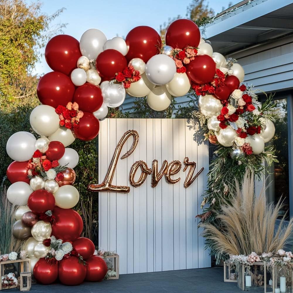 Red White Balloon Garland Dark Red Double Stuffed Balloons Arch Kit