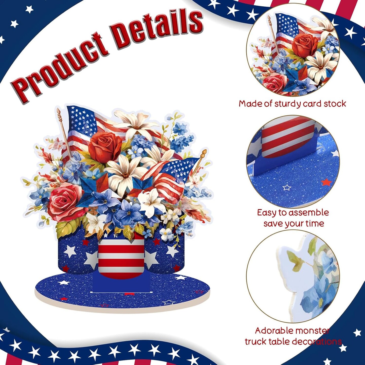 18 Pcs 4th of July Decorations Patriotic Centerpieces for Tables Independence Day Table Decorations Red White Blue Centerpiece for American July Fourth Memorial Day Home Decor