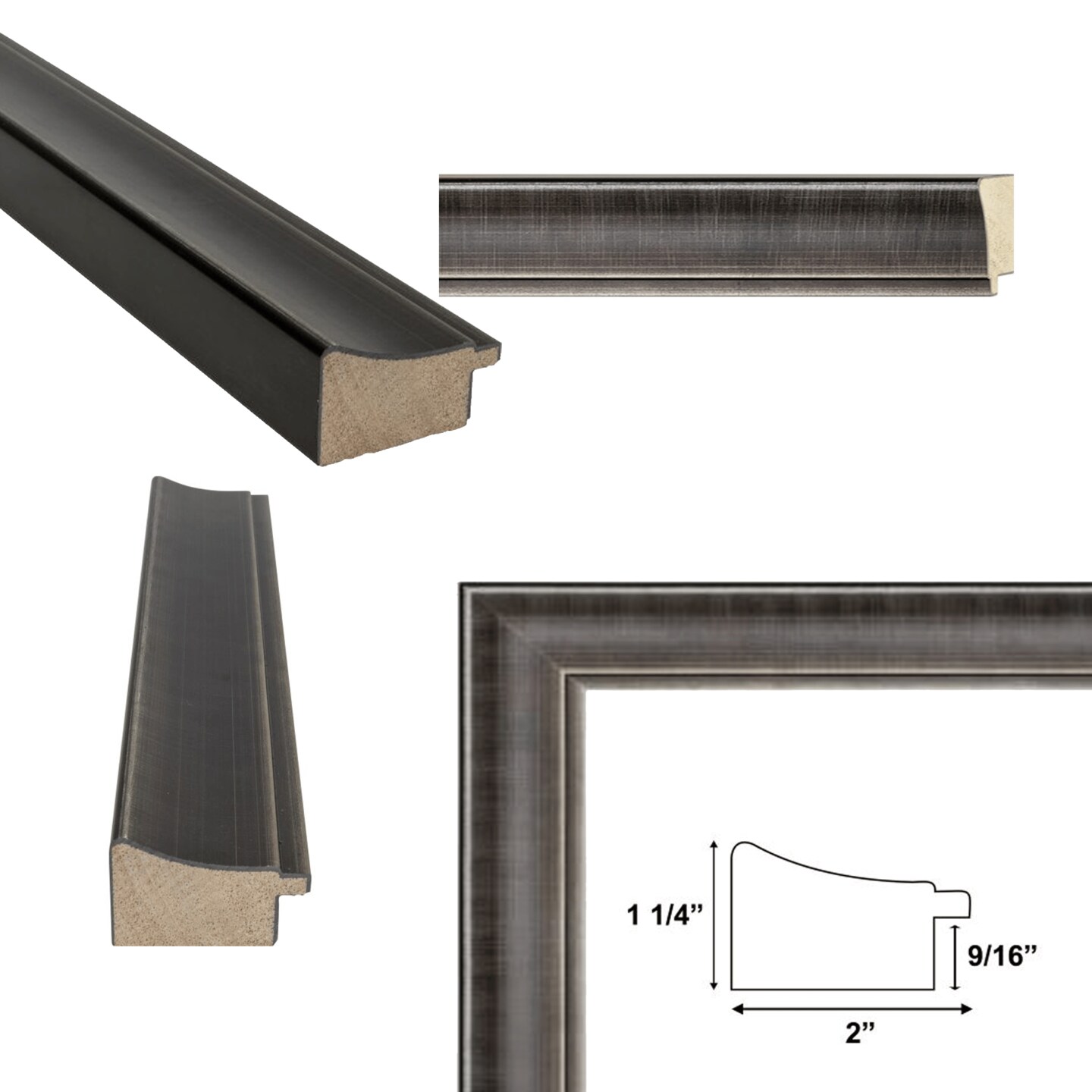 Silver Gunmetal Pewter Scoop Picture Frame 13x17 frame